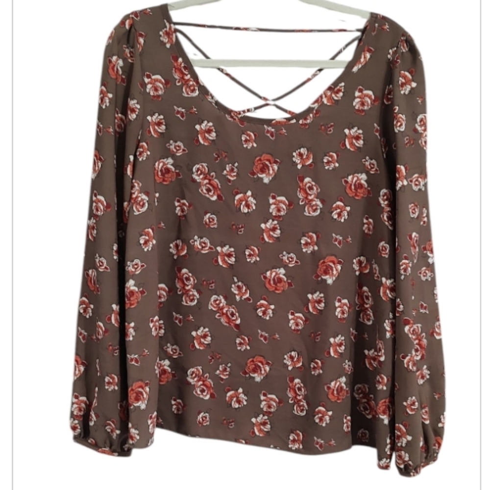 Floral Brown Long Sleeve Blouse